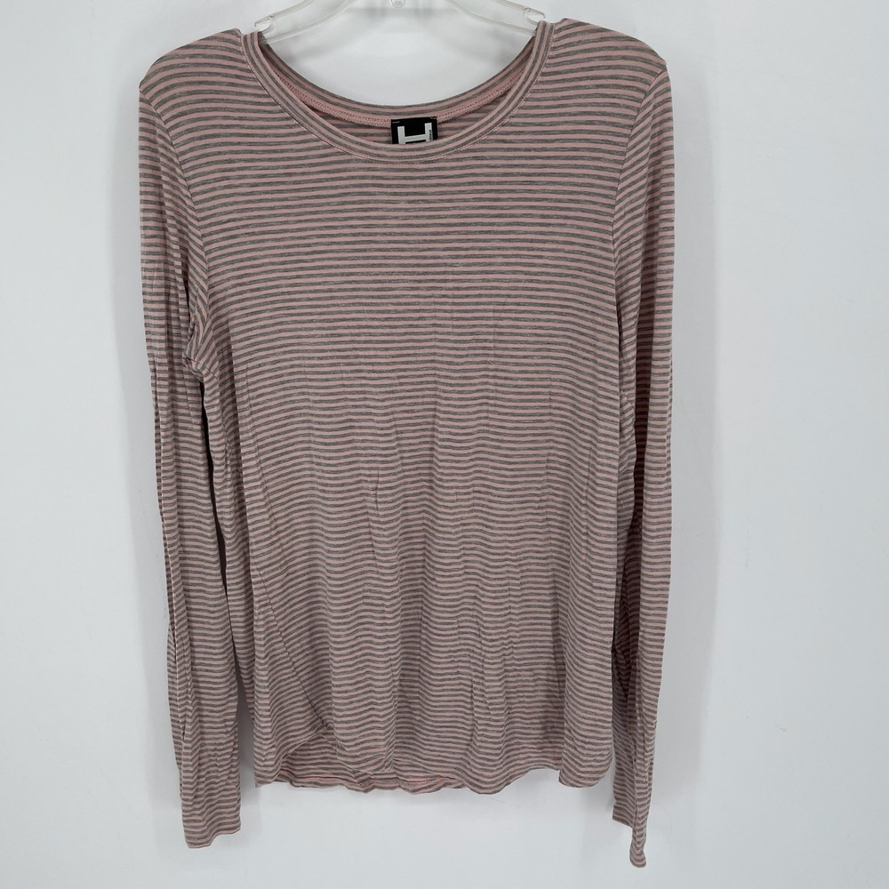 H by bordeaux Women's Pink Striped Stretch Long Sleeve Scoop Neck Top Size M